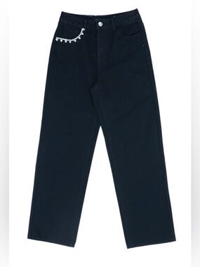 Steve Madden Black Straight Leg Jeans with Rhinestone Pocket Accent